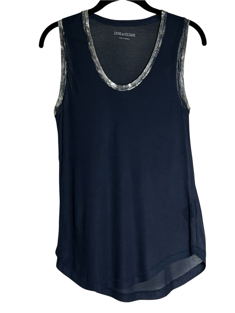 Zadig & Voltaire Tam Foil Navy Lightweight Tank Top Small
